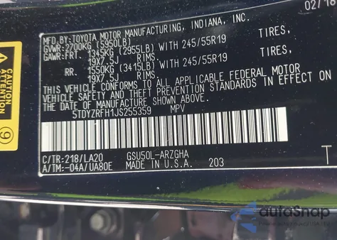 2018 Toyota Highlander Limited z USA, uszkodzony, nr VIN 5TDYZRFH1JS255359